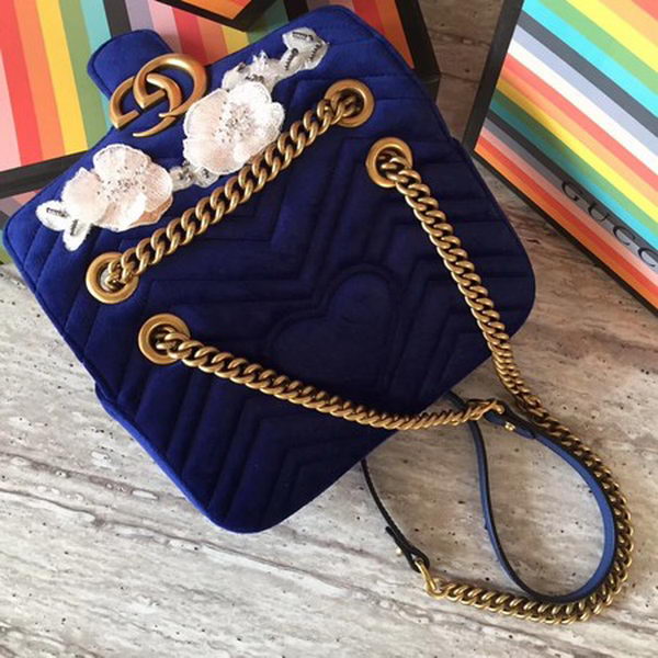 Gucci GG Marmont Embroidered Velvet mini Bag 446744 Royal