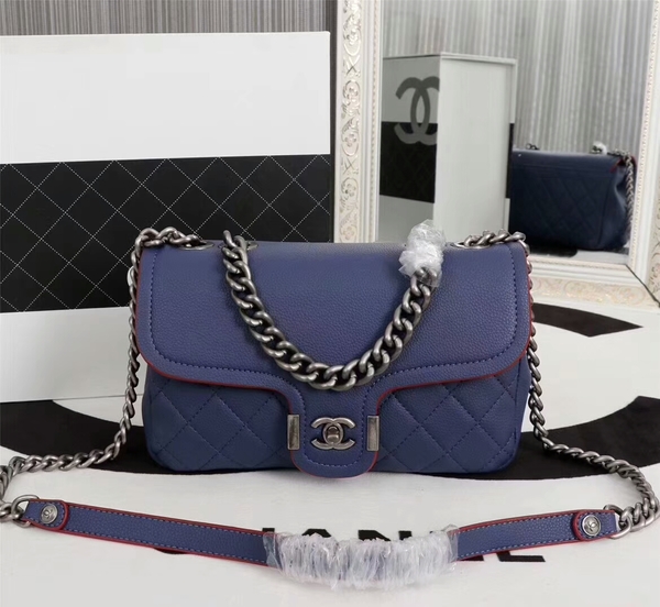 Chanel Calfskin Leather Flap Shoulder Bag 81733 Blue