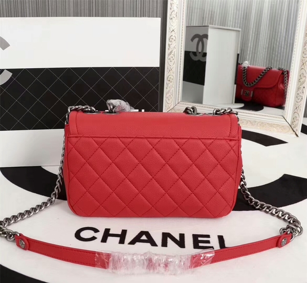 Chanel Calfskin Leather Flap Shoulder Bag 81733 Red