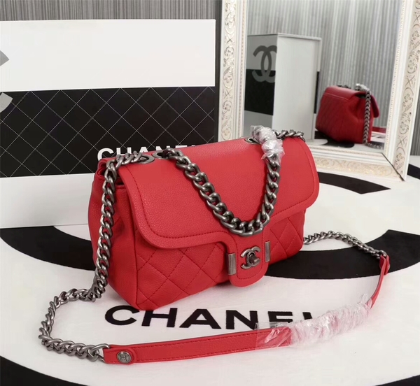 Chanel Calfskin Leather Flap Shoulder Bag 81733 Red