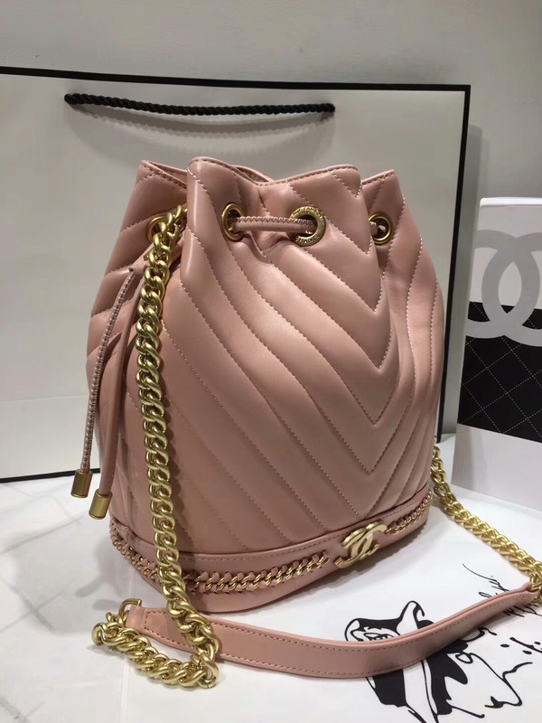 2017 Chanel Original Sheepskin Leather Bucket Bag 28172 Pink