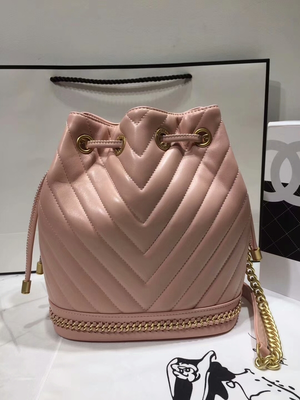 2017 Chanel Original Sheepskin Leather Bucket Bag 28172 Pink