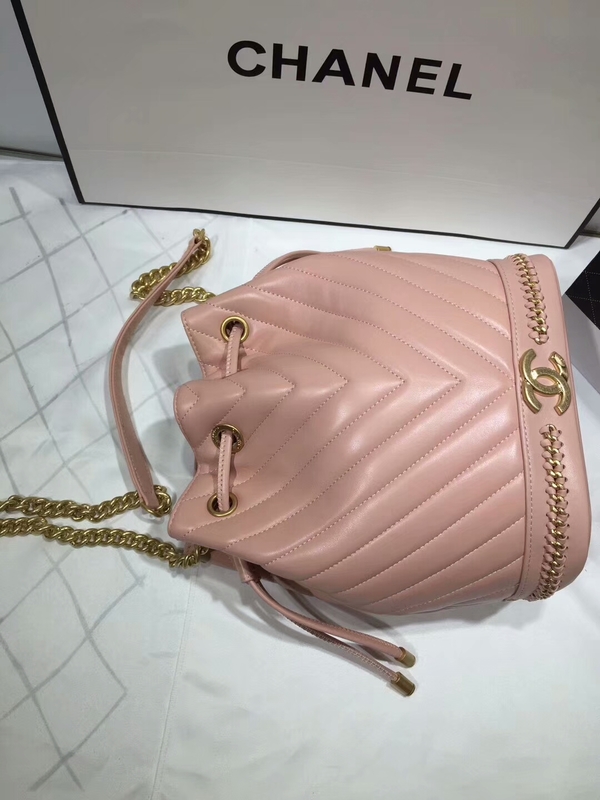 2017 Chanel Original Sheepskin Leather Bucket Bag 28172 Pink