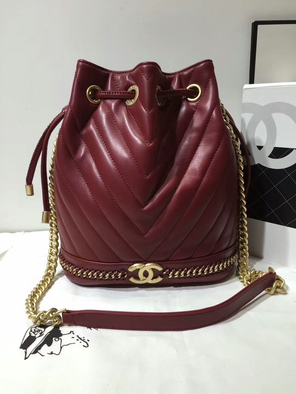 2017 Chanel Original Sheepskin Leather Bucket Bag 28172 Red