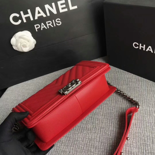 Boy Chanel Original Chevron Leather 67086 Red