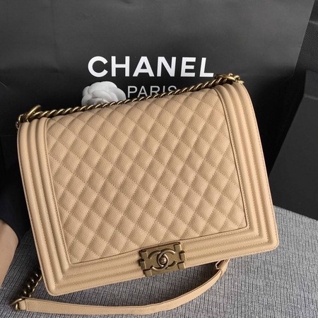 Boy Chanel Flap Shoulder Bag Apricot Original Cannage Pattern A67087 Gold