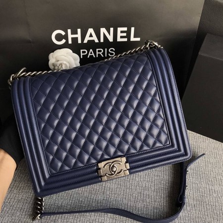 Boy Chanel Flap Shoulder Bag Blue Original Sheepskin Leather A67087 Silver