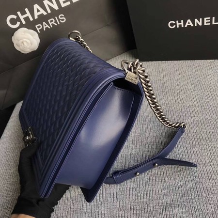 Boy Chanel Flap Shoulder Bag Blue Original Sheepskin Leather A67087 Silver