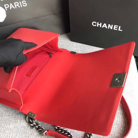 Boy Chanel Flap Shoulder Bag Red Original Sheepskin Leather A67087 Silver