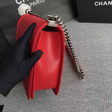 Boy Chanel Flap Shoulder Bag Red Original Sheepskin Leather A67087 Silver