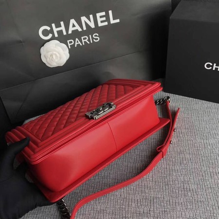 Boy Chanel Flap Shoulder Bag Red Original Sheepskin Leather A67087 Silver