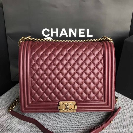 Boy Chanel Flap Shoulder Bag Wine Original Sheepskin Leather A67087 Gold