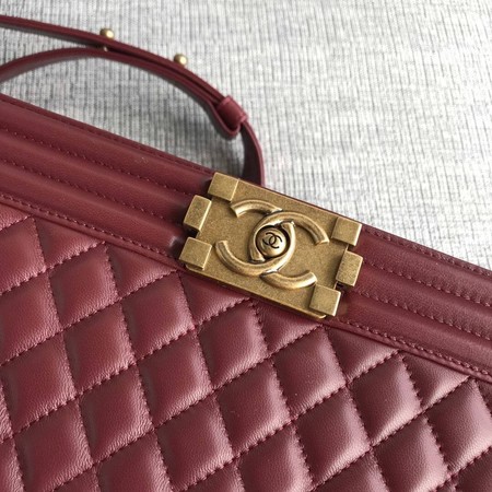 Boy Chanel Flap Shoulder Bag Wine Original Sheepskin Leather A67087 Gold