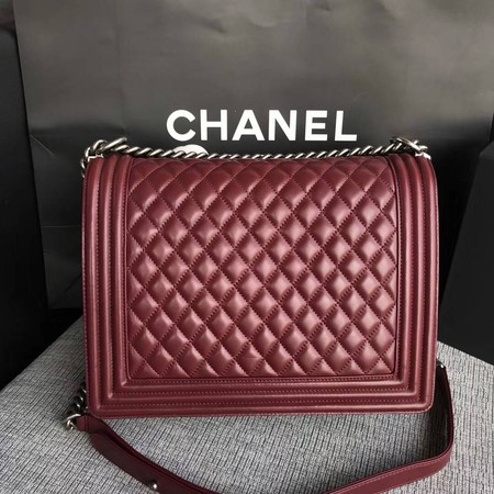 Boy Chanel Flap Shoulder Bag Wine Original Sheepskin Leather A67087 Silver