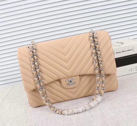 Chanel Maxi Classic Flap Bag Apricot Chevron Sheepskin Leather A58601 Silver