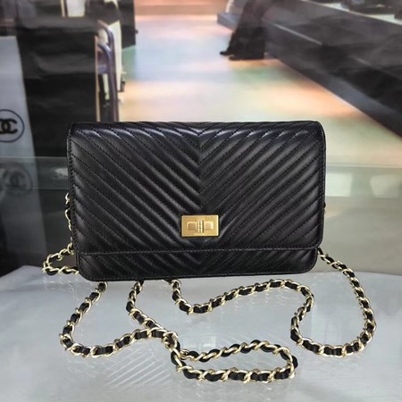 Chanel V mini Flap Bag Black Chevron Cannage Pattern A33814V Black