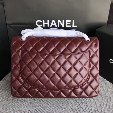 Chanel Maxi Quilted Classic Flap Bag Wine Sheepskin Leather A58601 Silver