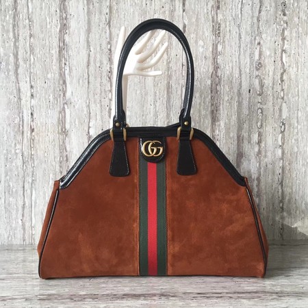 Gucci Suede Leather Top Handle Bag 501015 Brown