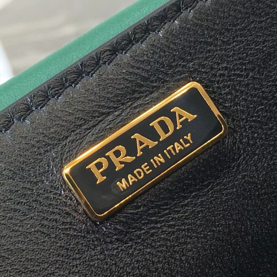 Prada Cahier Leather Shoulder Bag 1BD045 Black&Green