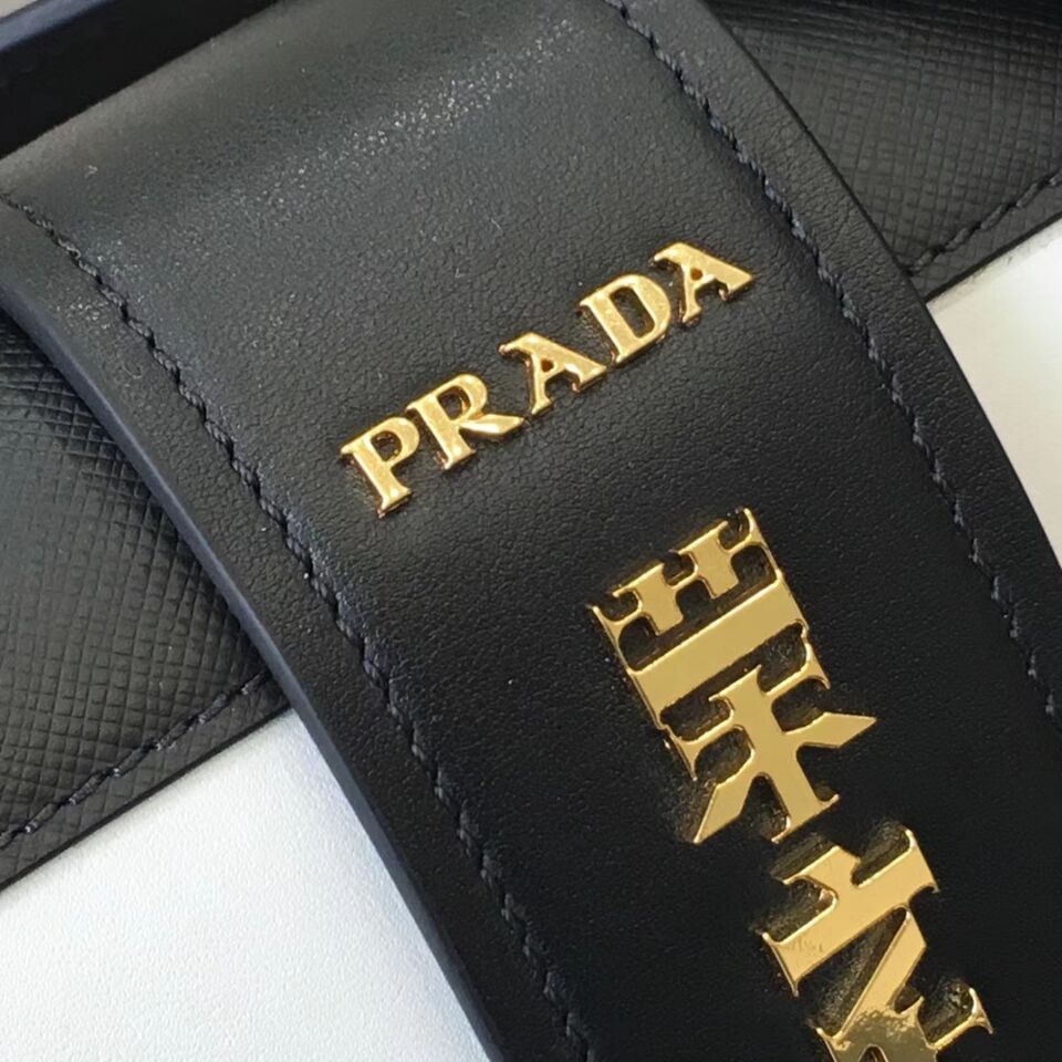 Prada Cahier Leather Shoulder Bag 1BD045 Black&White