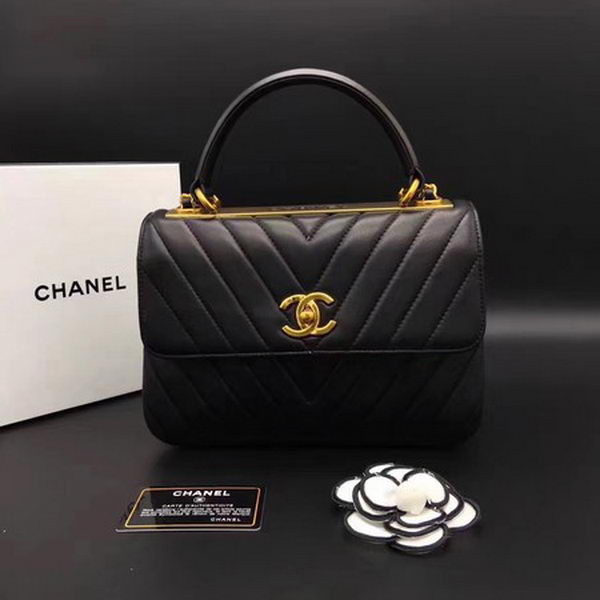 Chanel Classic Top Handle Bag Chevron Sheepskin Leather CHA2371 Black