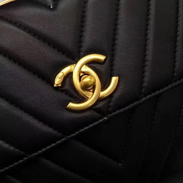 Chanel Classic Top Handle Bag Chevron Sheepskin Leather CHA2371 Black