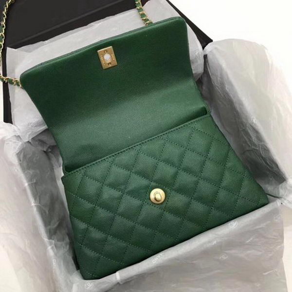 Chanel Classic Top Handle Bag Green Cannage Pattern A92290 Gold