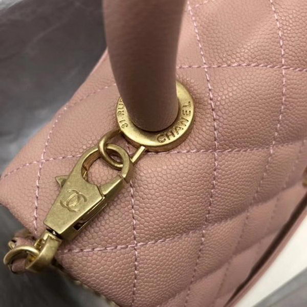 Chanel Classic Top Handle Bag Pink Cannage Pattern A92290 Gold