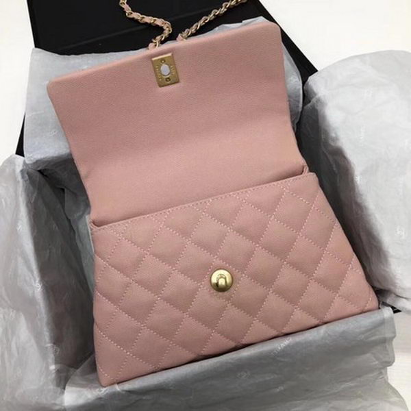 Chanel Classic Top Handle Bag Pink Cannage Pattern A92290 Gold