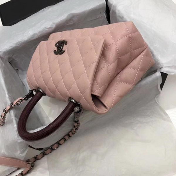 Chanel Classic Top Handle Bag Pink Cannage Pattern A92290 Red