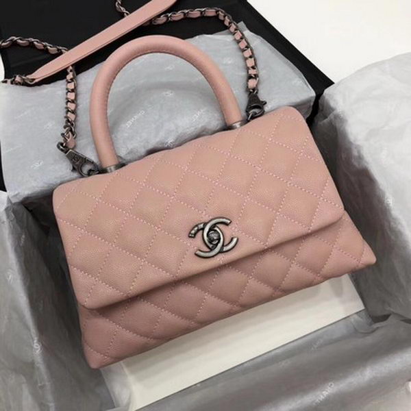 Chanel Classic Top Handle Bag Pink Cannage Pattern A92290 Silver