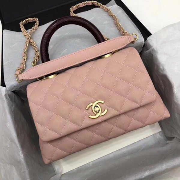 Chanel Classic Top Handle Bag Pink Cannage Pattern A92290 Wine