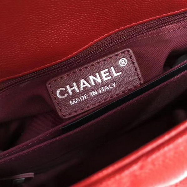 Chanel Classic Top Handle Bag Red Cannage Pattern A92290 Silver