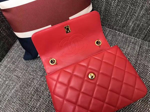 Chanel Classic Top Handle Bag Sheepskin Leather CHA2371 Red