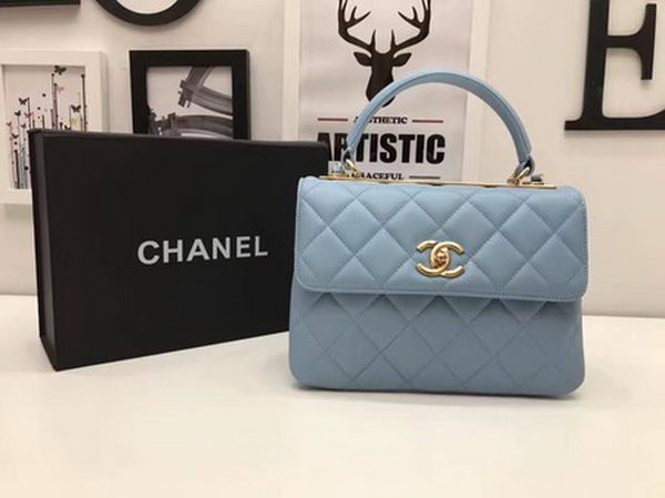 Chanel Classic Top Handle Bag Sheepskin Leather CHA2371 SkyBlue