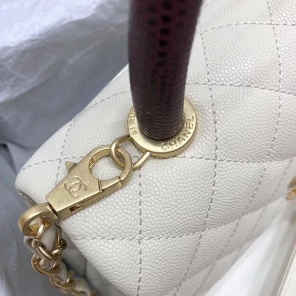 Chanel Classic Top Handle Bag White Cannage Pattern A92290 Wine