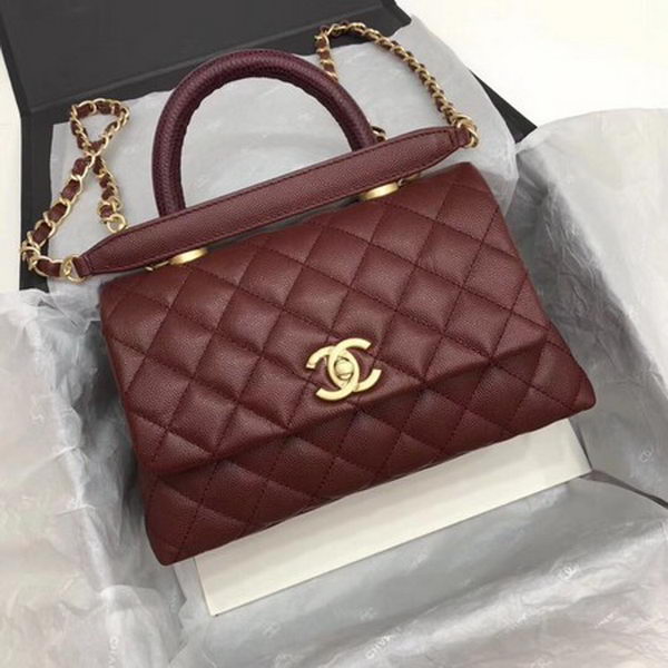 Chanel Classic Top Handle Bag Wine Cannage Pattern A92290 Gold