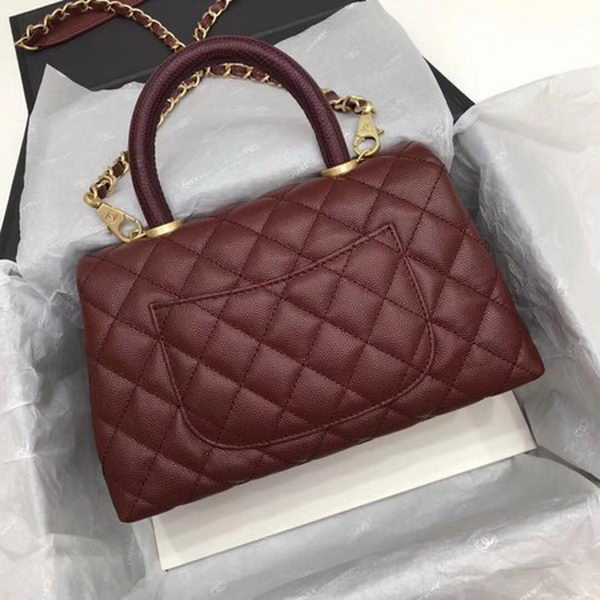 Chanel Classic Top Handle Bag Wine Cannage Pattern A92290 Gold