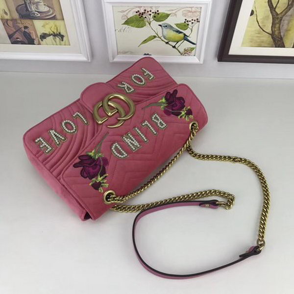 Gucci GG Marmont Medium Velvet Shoulder Bag 443496 Pink