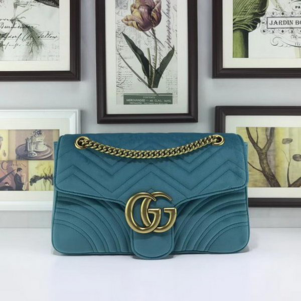 Gucci GG Marmont Embroidered Velvet Bag 443496 SkyBlue