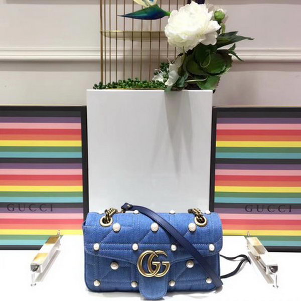 Gucci GG Marmont Small Chevron Shoulder Bag 443497 Blue