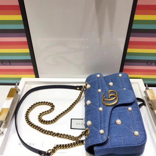 Gucci GG Marmont Small Chevron Shoulder Bag 443497 Blue