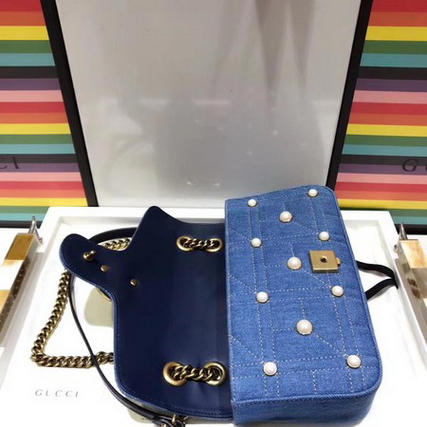 Gucci GG Marmont Small Chevron Shoulder Bag 443497 Blue