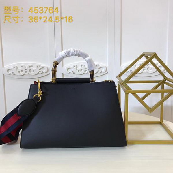 Gucci Nymphaea Leather Top Handle Bag 453764 Black