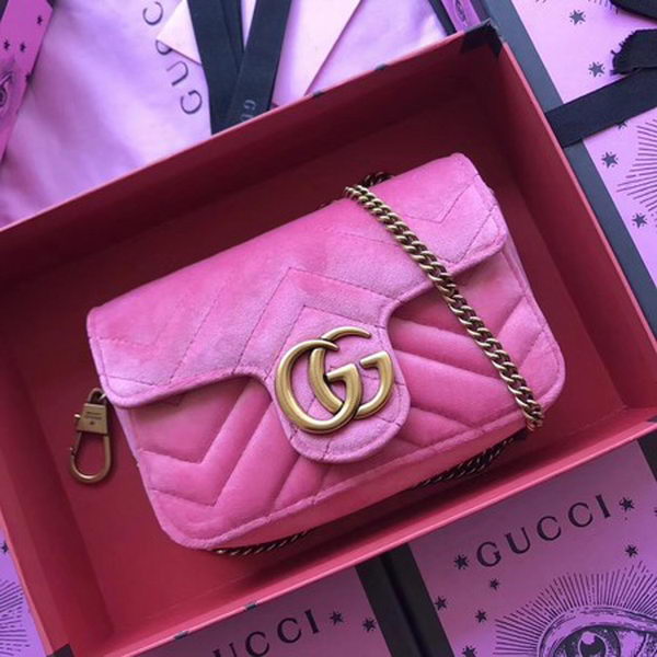 Gucci GG Marmont Velvet Super Mini Bag 476433 Pink