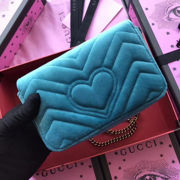 Gucci GG Marmont Velvet Super Mini Bag 476433 SkyBlue