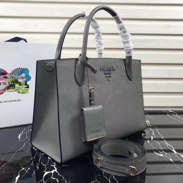 Prada Bibliotheque Handbag in Calf Leather 1BA155 Grey