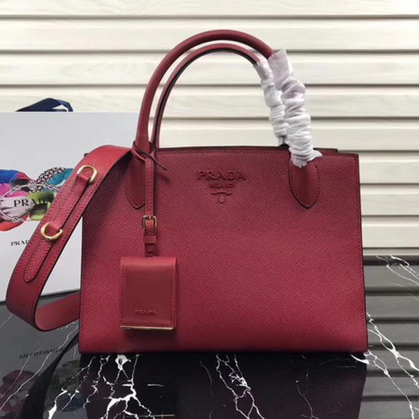 Prada Bibliotheque Handbag in Calf Leather 1BA155 Red