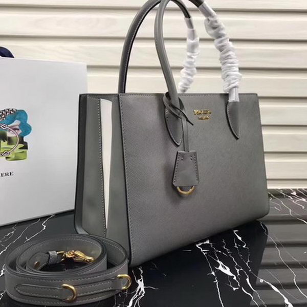 Prada Bibliotheque Medium Saffiano Top-Handle Tote Bag 1BG088 Grey