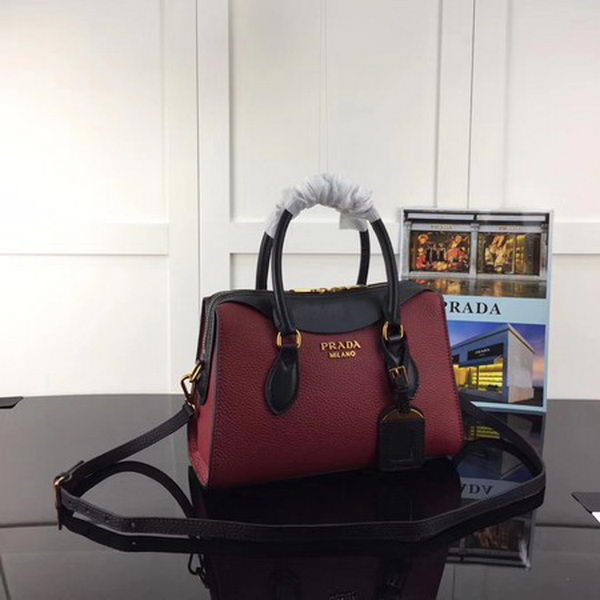 Prada Calfskin Leather Tote Bag 1BH093 Wine&Black